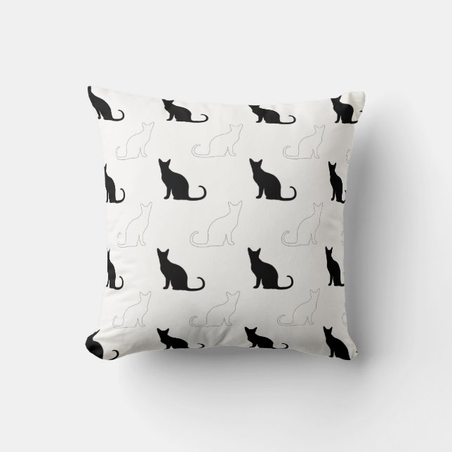 Coussin Silhouettes de chats noirs et blancs (Recto)