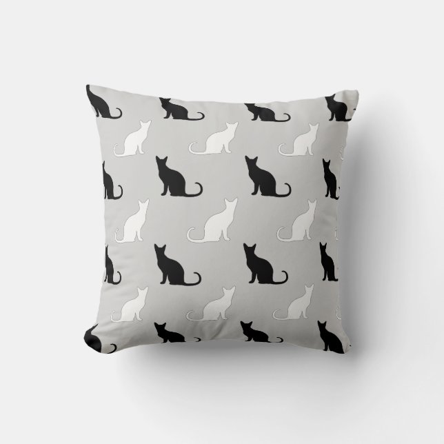 Coussin Silhouettes de chats noirs et blancs (Recto)
