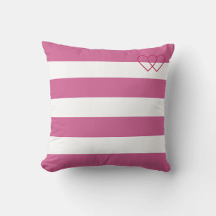 Coussin Silhouettes de cœurs sur rayures rose gold et blan