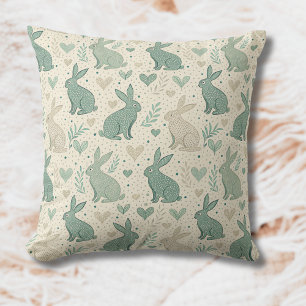 Coussin Silhouettes de lapin simples vintage à motif de cœ