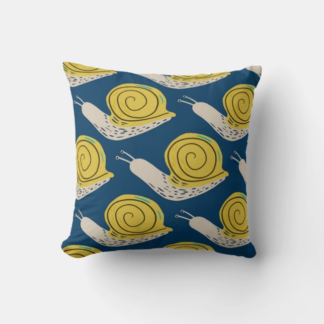 Coussin Silhouettes d'escargots : jaune, motif rose. (Recto)