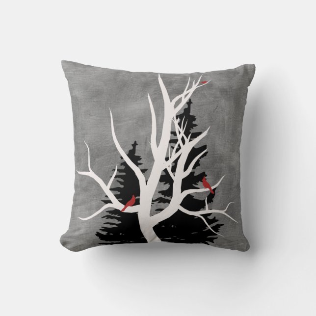Coussin Silhouettes d'oiseaux d'hiver (Recto)
