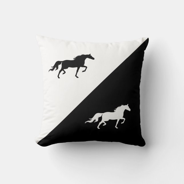 Coussin Silhouettes élégantes en Cheval noir et blanc (Recto)