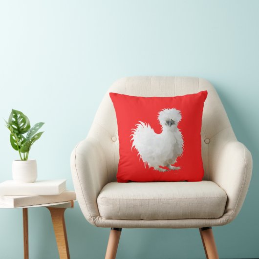 Coussin Silly Silkie Chicken on Red (Chaise)