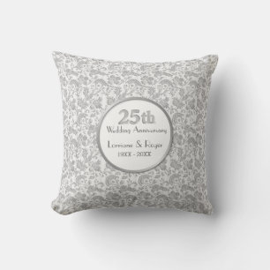 Coussin Silver Floral Elegance 25e anniversaire Mariage