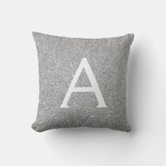 Coussin Silver Sparkle Glitter Monogram Name & Initial (Recto)