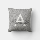 Coussin Silver Sparkle Glitter Monogram Name & Initial (Recto)