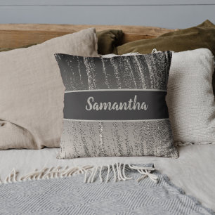 Coussin Silver Streaks Metallic Stripe Moderne Élégant