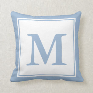 Coussin Simple bébé bleu et blanc Monogramme