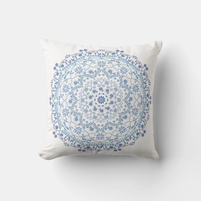 Coussin Simple Bleu Et Blanc Élégant Mandala Floral (Recto)