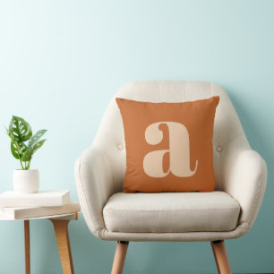 Coussin Simple Boho Terracotta Gras Rétro Monogramme Initi