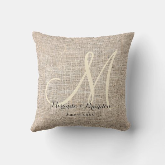 Coussin Simple Burlap Beige Rustique Monogramme (Verso)