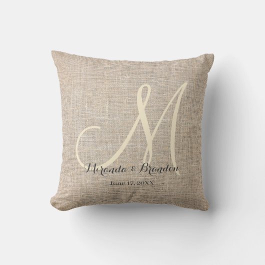 Coussin Simple Burlap Beige Rustique Monogramme (Recto)