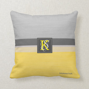 Coussin Simple deux tons jaune et gris Initiales Monogramm
