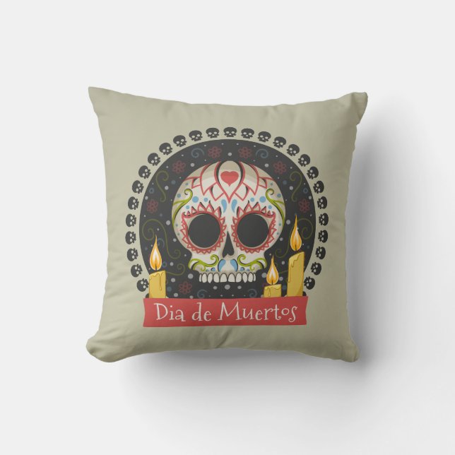 Coussin Simple Dia de Muertos Crâne et bougies Jeter Oreil (Recto)