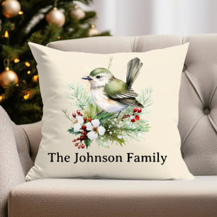 Coussin Simple élégant Noël Floral Bird