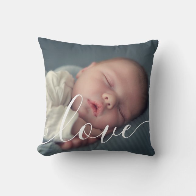 Coussin Simple Élégant Script Amour 2 Photos (Recto)