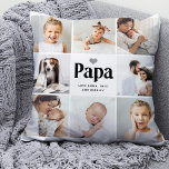 Coussin Simple et moderne | Photo Collage pour Papa<br><div class="desc">Ce coussin simple en noir et blanc dispose d'une grille photo avec huit photos de votre famille personnelle, et d'une typographie moderne audacieuse qui dit "papa". Il y a aussi un coeur gris neutre et mignon. Une tenue simple et minimaliste pour votre grand-père ou grand-père en Fête des pères ou...</div>