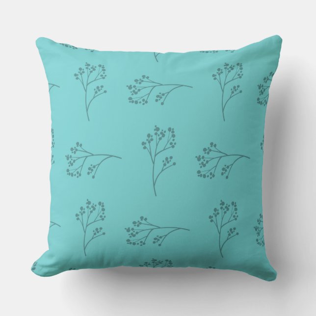 Coussin Simple Fleur Bleu Turquoise Joliment (Recto)