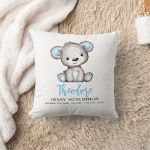 Coussin Simple Garçon Ourson Bleu Mignon Bébé