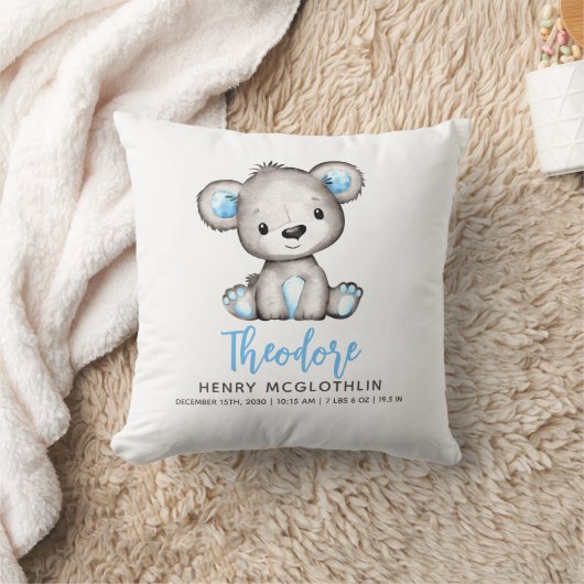 Coussin Simple Garçon Ourson Bleu Mignon Bébé (Couverture)