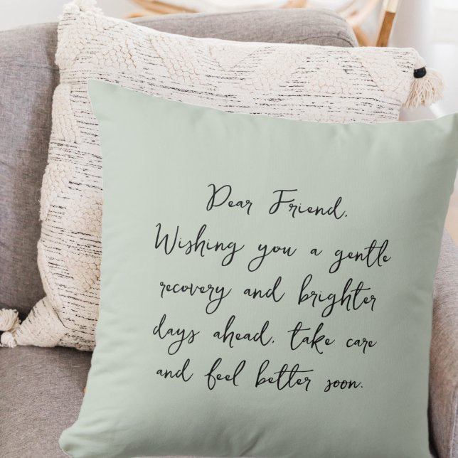 Coussin Simple Get Well Bientôt Script Message Pastel Gree (Créateur téléchargé)