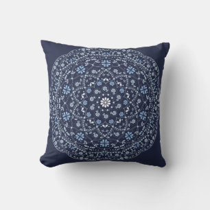 Coussin Simple Mandala Floral Minimaliste Bleu Marine