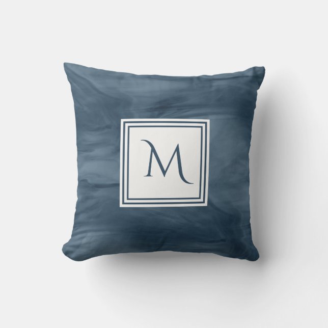 Coussin Simple Marine Bleu Marbre subtil Monogramme modern (Recto)