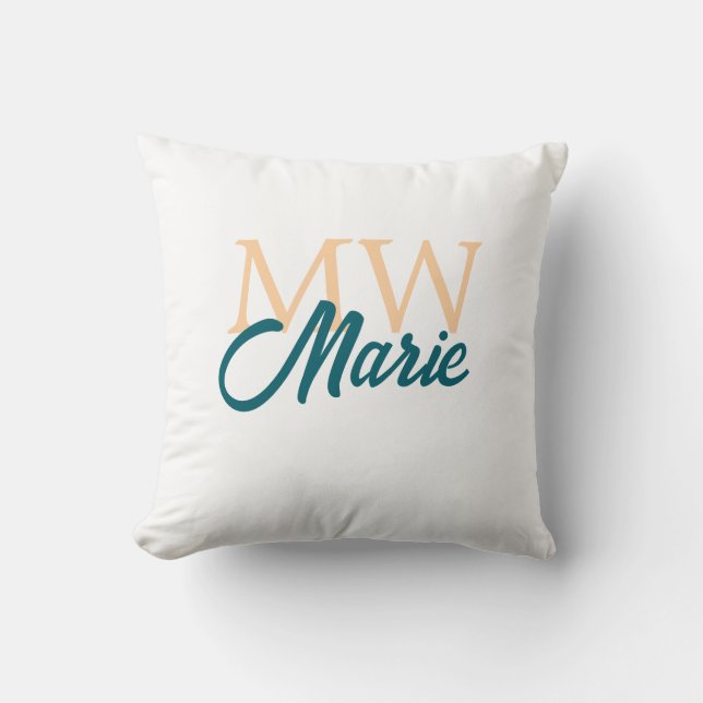 Coussin simple minimal ajouter nom monogramme orange bleu  (Recto)
