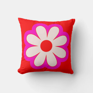 Coussin Simple minimaliste Fleur Rétro Rose & Rouge BOHO C