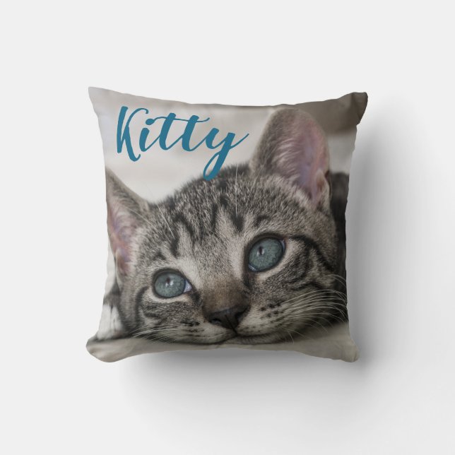 Coussin Simple Modern Custom Cat Name and Photo  (Recto)
