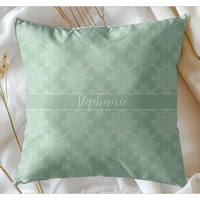 Coussin Simple Moderne Blanc Floral Damas Lumière Sage (Créateur téléchargé)