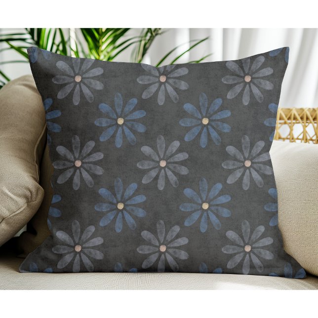 Coussin Simple moderne bleu gris motif noir (Créateur téléchargé)