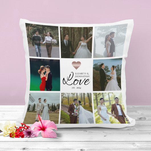 Coussin Simple Moderne Chic Grille de Collage Photo Amour
