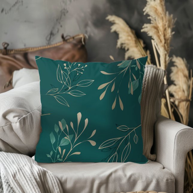 Coussin Simple moderne élégant Feuille foncé Turquoise (Créateur téléchargé)