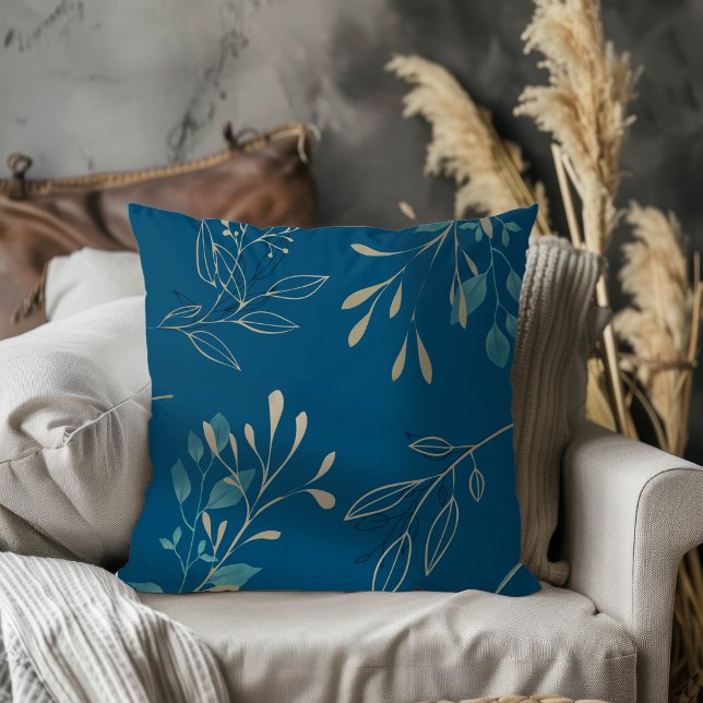 Coussin Simple Moderne Élégant Feuilles Bleu Océan (Créateur téléchargé)