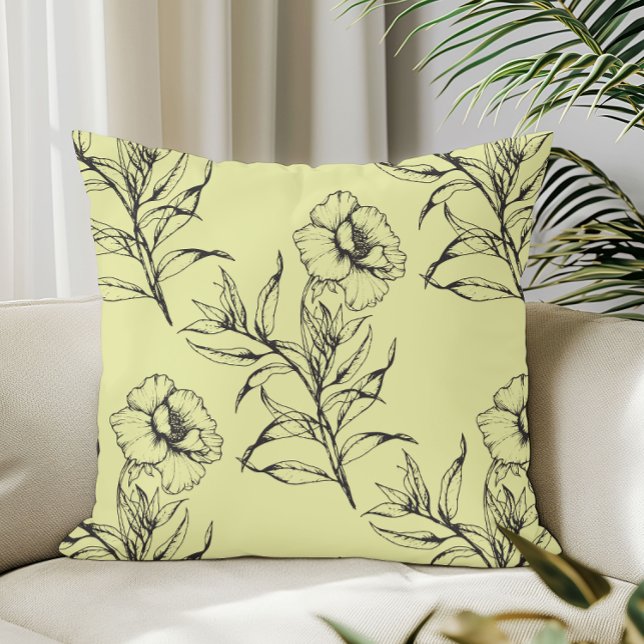 Coussin Simple moderne Floral Boho Motif clair Jaune (Créateur téléchargé)