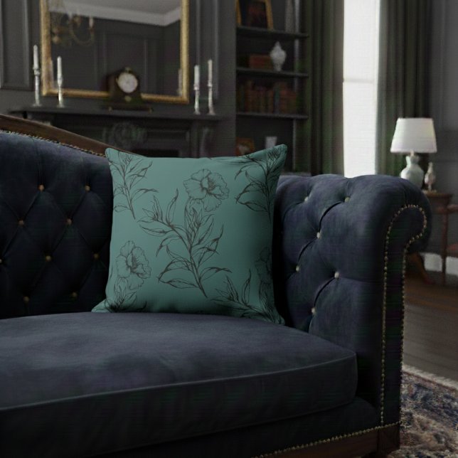 Coussin Simple moderne Floral Boho Motif Dusty Turquoise (Créateur téléchargé)