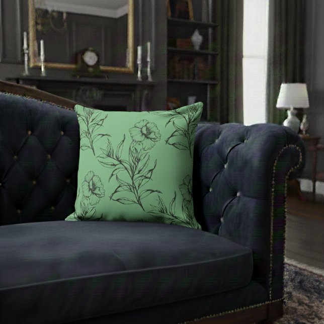 Coussin Simple moderne Floral Boho Motif Vert clair (Créateur téléchargé)