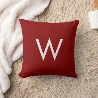 Coussin Simple Moderne Monogramme Rouge Rouille Bourgogne