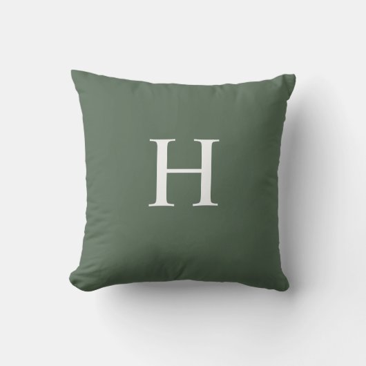 Coussin Simple Moderne Monogramme Vert Poussiéreux (Recto)