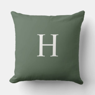 Coussin Simple Moderne Monogramme Vert Poussiéreux