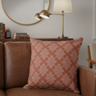 Coussin Simple moderne motif de Damas Floral Terracotta