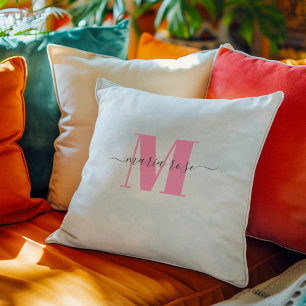 Coussin Simple Monogramme rose bleu personnalisé