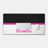 Coussin simple noir et blanc avec bande rose chaud (Clavier et souris)