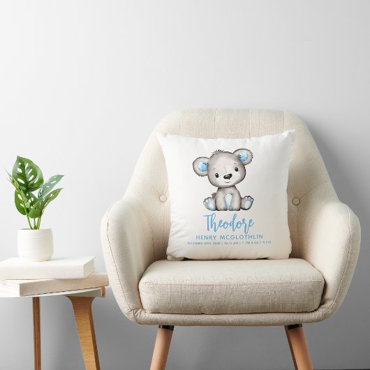 Coussin Simple Ourson Bleu Mignon Bébé Garçon