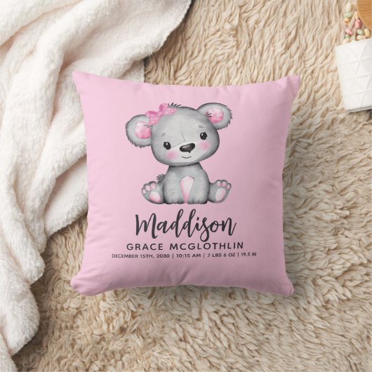 Coussin Simple Ourson Rose Mignon Bébé Fille (Couverture)