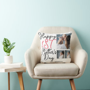Coussin Simple première mère Jours Cadeau Trois photos Col