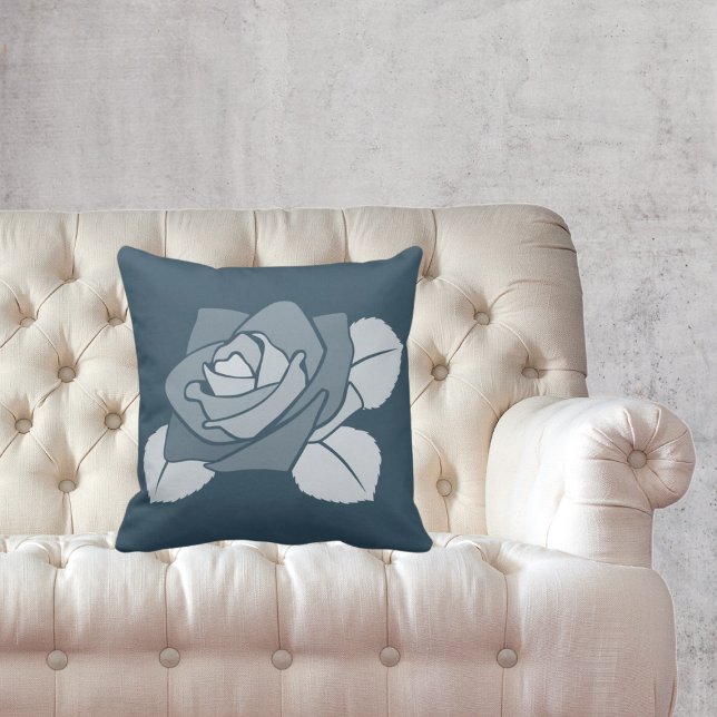 Coussin Simple Stylisé 3 Feuilles Blue Rose Blossom (Créateur téléchargé)