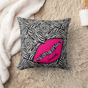 Coussin Simple Zèbre avec lèvres roses Personnalisé